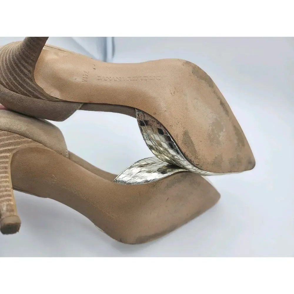 Banana Republic Gold Metallic Snakeskin Heels Tan Leather Pointed Toe 7.5M